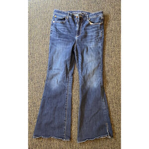 vintage 2000s Y2K wide leg express darkwash flared jeans american eagle stretch